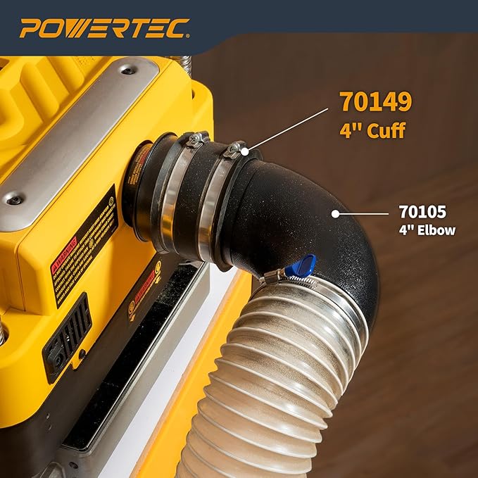 POWERTEC 70149-P6 4 Inch Dust Control Flex Cuff with Steel Hose Clamps, Hose Connector Rubber Cuff Coupler For Woodworking Dust Collection Fittings, Dust Collector Accessories & Machinery, 6 pack