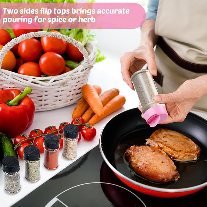 Eccliy 36 Pack 3 oz Clear Plastic Spice Jars with Label and Shaker Lids Empty Spice Bottles Seasoning Containers Seasoning Jars Shaker Condiment Pots for Pepper Herbs Powders (Pink)