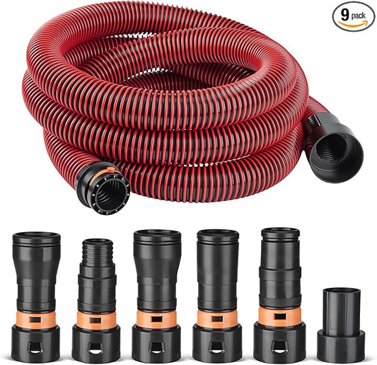16FT Vacuum Hose Extension with 6 Adapter Attachments,Fits 1-1/4" Vacuum Cleaner Hose,Multi-Size Fittings0.9" to 1-3/4",Universal Shop Vac Accessories (Please Confirm Hose Size Compatibility)