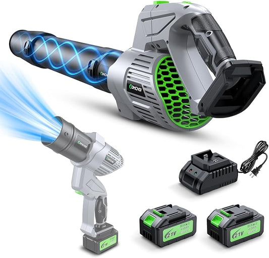 Electric Leaf Blower Cordless, 900,000 RPM, 2 x 4.0Ah Batteries & Charger, Handheld Leaf Blowers for Lawn Care, 5 Speed Mode, Portable Lightweight Grass Blower for Yard, Patio & Outdoor Use (Gray)