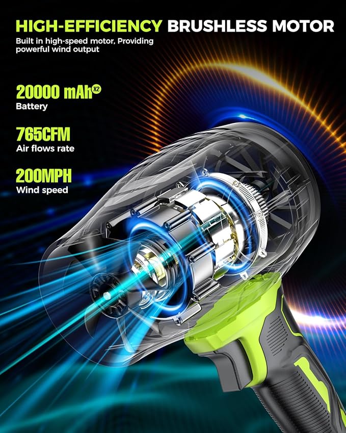 Leaf Blower Cordless with Battery and Charger,500,000 RPM,Extended Nozzle,Lightweight Handheld Design,Blower for Patio Cleaning,car Blowing Water,Blowing Leaves and Dust (Grass Green)