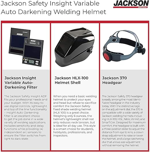 Jackson Safety Insight ADF Welding Helmet - Ultra Lightweight, Auto Darkening Welding Hood with HLX Shell Design - ANSI Z87.1 & CSA Z94.3