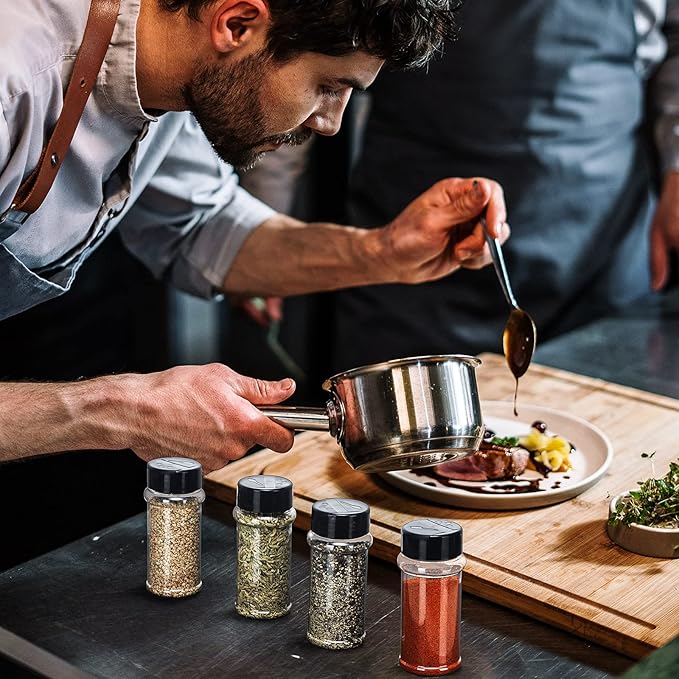 Eccliy 36 Pack 3 oz Clear Plastic Spice Jars with Label and Shaker Lids Empty Spice Bottles Seasoning Containers Seasoning Jars Shaker Condiment Pots for Pepper Herbs Powders(Black)