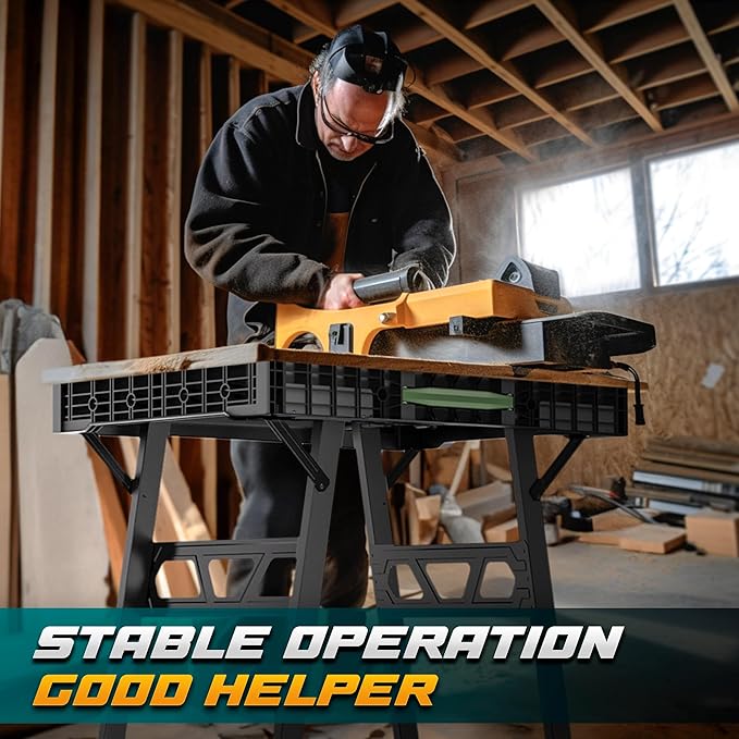 Foldable Work Bench,Easy Step Protable Work Table,34" W x 25" D x 31" H Lightweight Workbench wih 1650 LBS,Work Benches for Garage,Work Bench Suitable for Garage,Workshop and Home (Green)