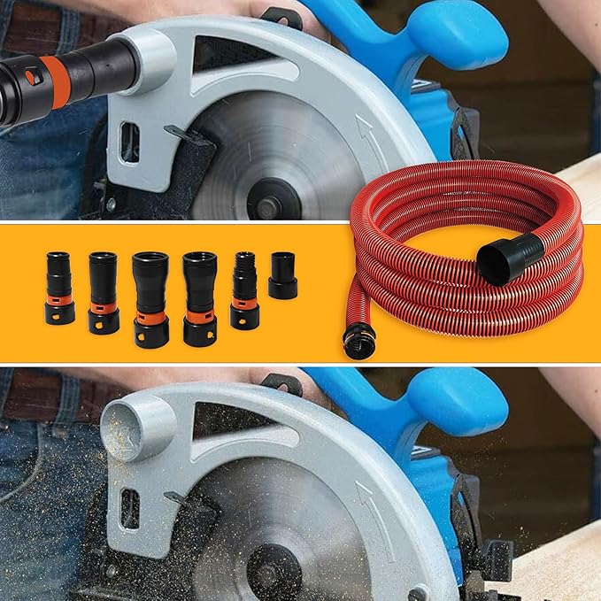 16FT Shop Vac Hose, Dust Collection Hose Kit for Home&Shop Vacuums System with 6 Adapters for Woodworking Power Tool & Sander, Compatible with festool/dewalt/bosch/ryobi/makita, etc Most Multi-Brands