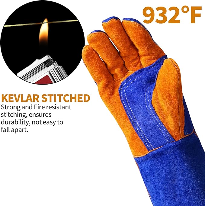 Leather MIG Welding Gloves - Heat Fire Resistant for Welding/Grilling/BBQ(Black/Brown/Blue)