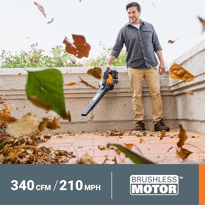 WORX WG583 40V Cordless Leaf Blower, 3 in 1 Blowers for Lawn Care with Vacuum & Mulcher, Electric Blower with Brushless Motor & 2 Speed Control, 2 Batteries & Charger Included