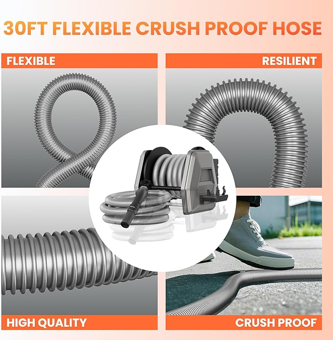 Giraffe Tools Vacuum Hose Extension Reel with 30FT Hose, 1-1/4'' Wall Mount Vacuum Hose Reel, Suitable for Diameter 32mm Wet Dry Vacuums