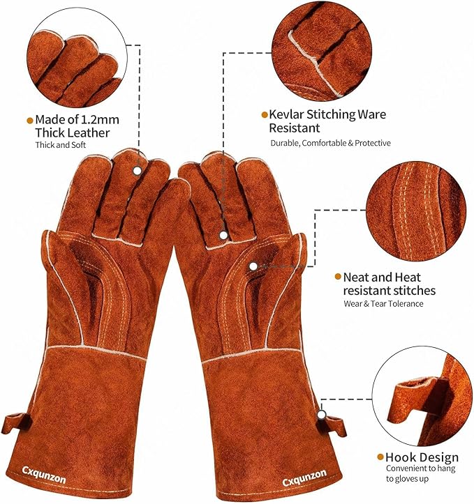 Leather MIG Welding Gloves - Heat Fire Resistant for Welding/Grilling/BBQ(Black/Brown/Blue)