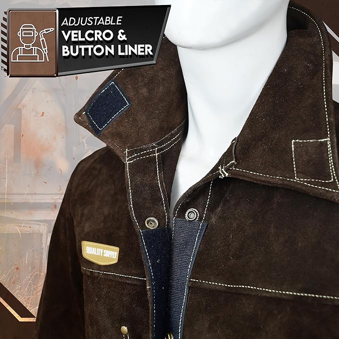 Leather Welding Jacket for Men & Women, Heat & Flame Resistant, Heavy Duty Safety Jacket