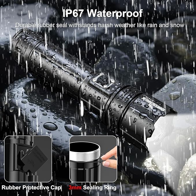 Flashlight 2000 High Lumens Rechargeable - 30W Super Bright LED Flash Light | 5000ft Beam & 12H Long Lasting USB C High Powered Handheld Police Flashlight for Home, Camping, Hiking, Emergency