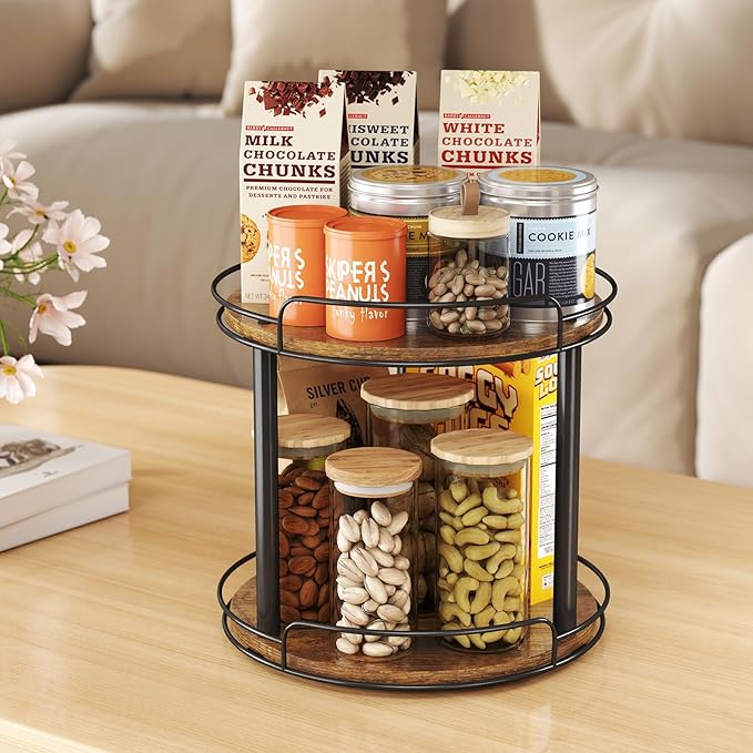 LAMU 10.2'' Wood Lazy Susan Turntable Organizer for Cabinet, 3 Tier Lazy Susan Spice Rack Organizer for Kitchen, Table Top, Countertop, Pantry, Bathroom