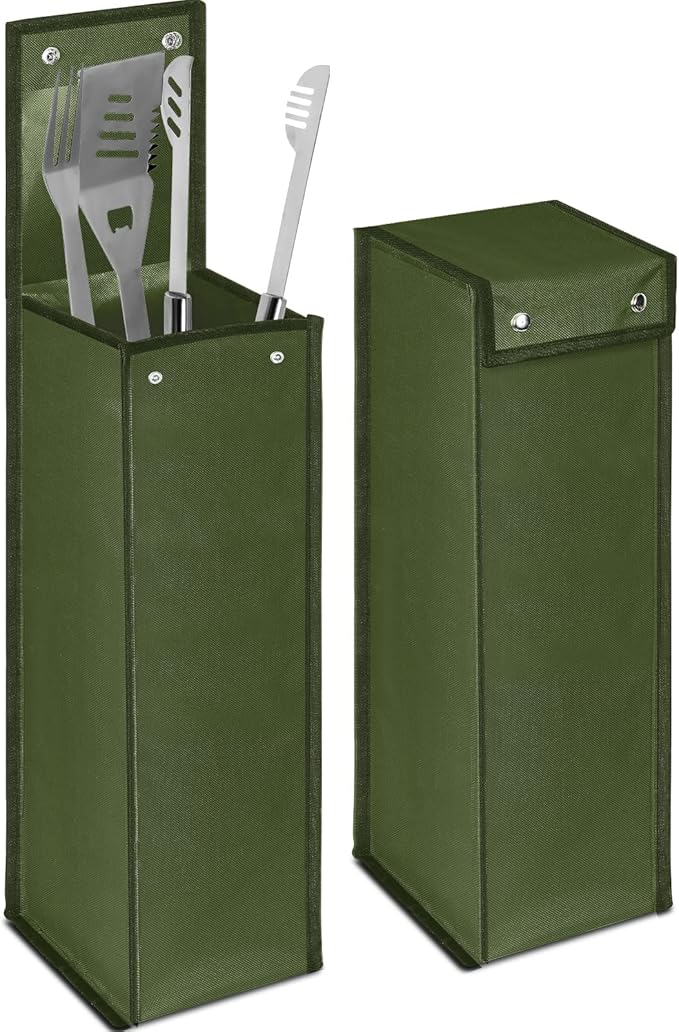 Grill Utensil Storage Bag BBQ Tool Storage Bags Barbecue Hardware Tool BBQ Utensil Holder Pouch Oxford Cloth Accessory Foldable for Camping Hiking(2 Pcs,Army Green)