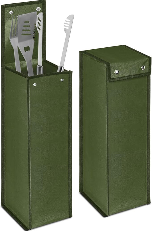 Grill Utensil Storage Bag BBQ Tool Storage Bags Barbecue Hardware Tool BBQ Utensil Holder Pouch Oxford Cloth Accessory Foldable for Camping Hiking(2 Pcs,Army Green)