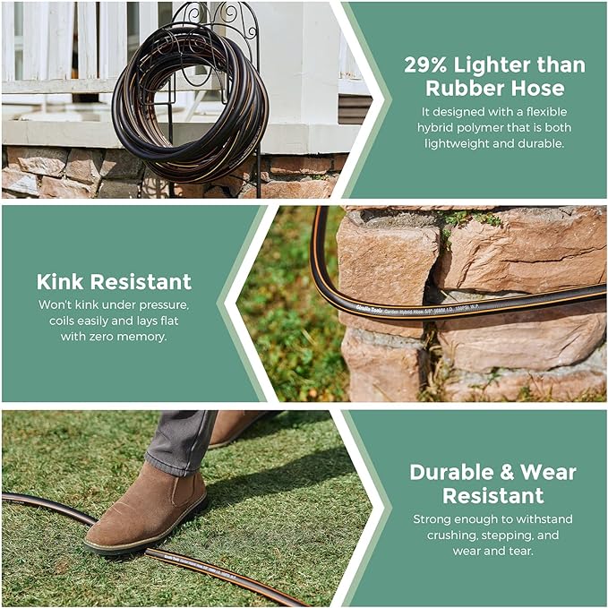 Giraffe Hybrid Garden Hose 5/8" x 75ft, Custom Length, NO Kink, Flexible, Leakproof Hose with Male to Female Fittings, 600 Burst PSI