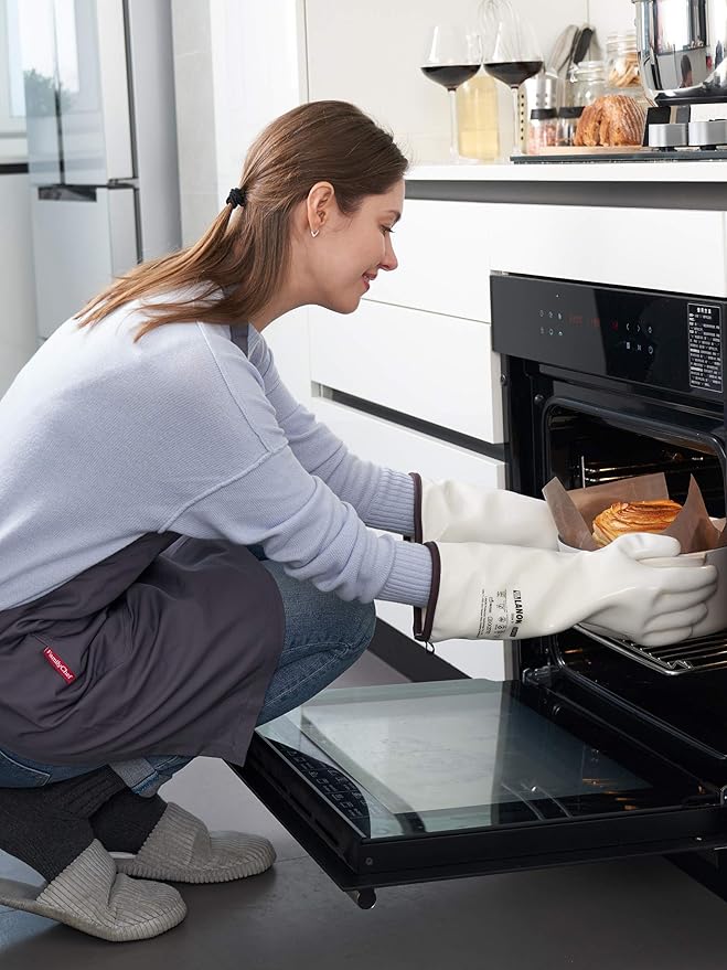LANON 15" Liquid Silicone Heat Resistant Oven Gloves, Food Grade, CoralAir Liner, Waterproof, Extra Long, XXL