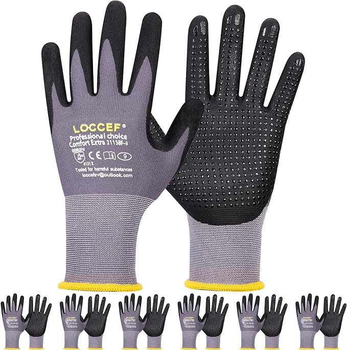 Work Gloves MicroFoam Nitrile Coated-6 Pairs,Endurance Seamless Knit Nylon,Dots on palm,Tacky Dot Grip Gloves