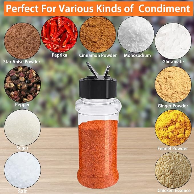 JMIATRY 36 Packs 3.4oz Plastic Spice Jars with Shaker Lids Empty Plastic Spice Bottles with Labels 100ML/ 3.4 Ounce Plastic Seasoning Containers for Spice,Herbs,Powders,Glitters