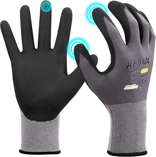 Kebada W2 Safety Work Gloves, Micro-Foam Nitrile Coated Gloves, Touchscreen,Ideal for Package Handling, Gardening, Construction, 1 Pair XX-Large
