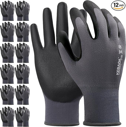 Kebada Work Gloves for Men and Women, Foam Nitrile Coated Safety Gloves with Grip, Ideal for Warehouse Package Handling, Gardening, Mechanic and Construction, XL