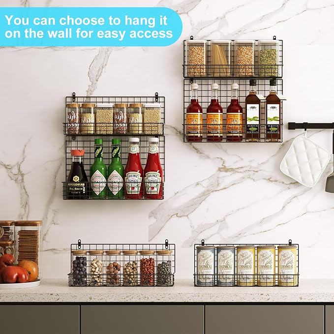 JKsmart High Capacity 6-Tier Spice Rack Organizer with Door Hook, Wall-Mounted & Over-the-Door for Kitchen Pantry Cabinet - Black