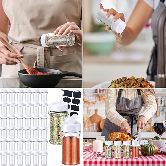 Eccliy 36 Pack 3 oz Clear Plastic Spice Jars with Label and Shaker Lids Empty Spice Bottles Seasoning Containers Seasoning Jars Shaker Condiment Pots for Pepper Herbs Powders (White)