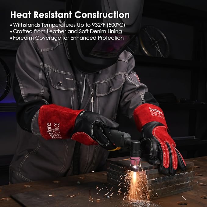 Leather Forge MIG Welding Gloves, 932℉ Heat Resistant Welding Gloves with Kevlar Stitching for MIG, TIG, Stick, Forge