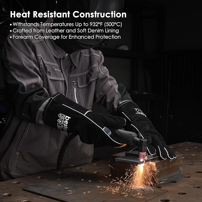 Leather Forge MIG Welding Gloves, 932℉ Heat Resistant Welding Gloves with Kevlar Stitching for MIG, TIG, Stick, Forge