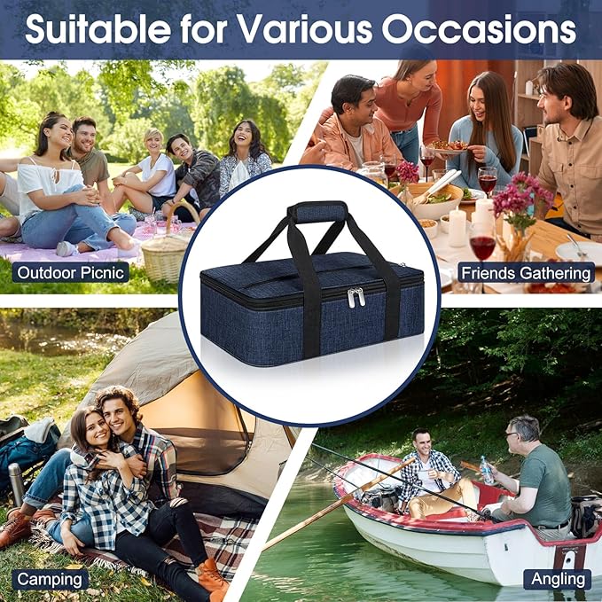 Insulated Casserole Carrier, Portable Casserole Carrier for Hot or Cold Food Lunch Tote Warmer or Cooler Bag, Lasagna Lunch Bag for Potluck Parties- Fits 9" x 13" Baking Dish-Navy blue
