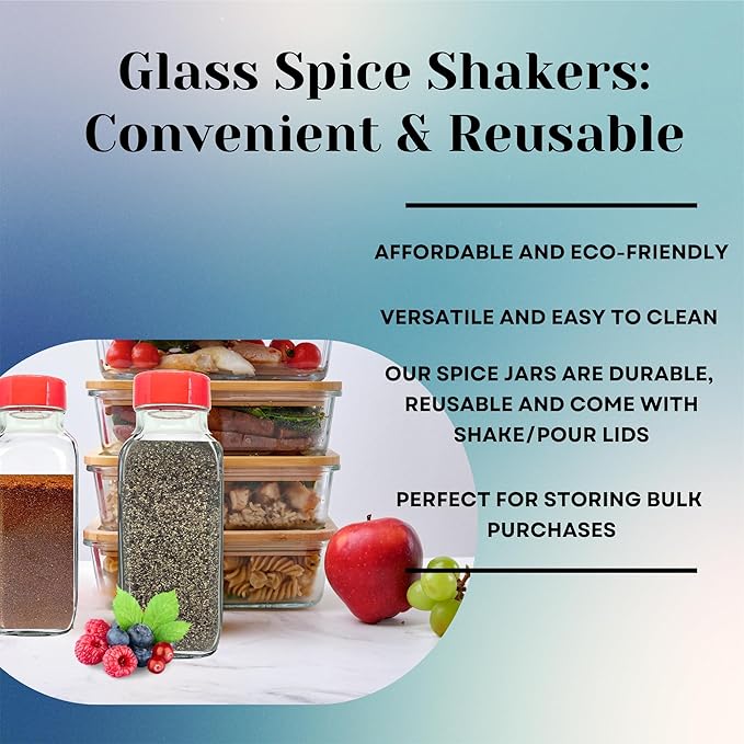 JARMING COLLECTIONS 16 oz Glass French Square Spice Jars with Shaker Lids - Elegant Design for Food Storage and Kitchen Organization - Enhance Your Spice Storage – Made in USA