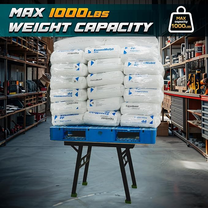 Foldable Work Bench,Easy Step Protable Work Table,34" W x 25" D x 31" H Lightweight Workbench wih 1650 LBS,Work Benches for Garage,Work Bench Suitable for Garage,Workshop and Home (Green)