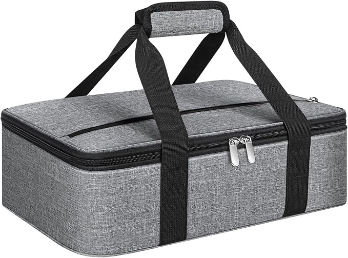 Insulated Casserole Carrier, Portable Casserole Carrier for Hot or Cold Food Lunch Tote Warmer or Cooler Bag, Lasagna Lunch Bag for Potluck Parties- Fits 9" x 13" Baking Dish-Grey