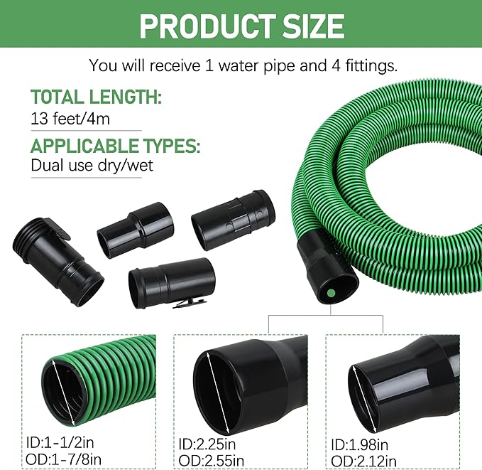 WS25021A Long Hose Attachment for WORKSHOP Wet/Dry Vacs Shop Vacuum Accessories, 2-1/2-inch x 13-feet Locking Hose for Wet Dry Shop Vacuum Cleaners