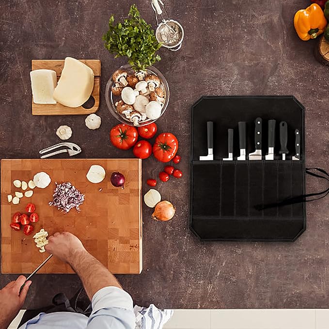 Khaki Chef’s Knife Roll Case, Waxed Canvas Cutlery Knives Holders Protectors, Home Kitchen Cooking Tools And Utensils Wrap Bag Wallet, Multi-Purpose Brush Roll Bag, Travel Tool Roll Pouch