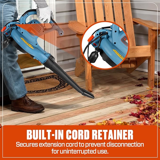 SENIX 12 AMP Leaf Blower, 3-in-1 Handheld Electric Leaf Blower, Vacuum, and Mulcher, 420 CFM, 179 MPH Airflow,Corded Blowers with Reusable Collection Bag (BLVE12-M)
