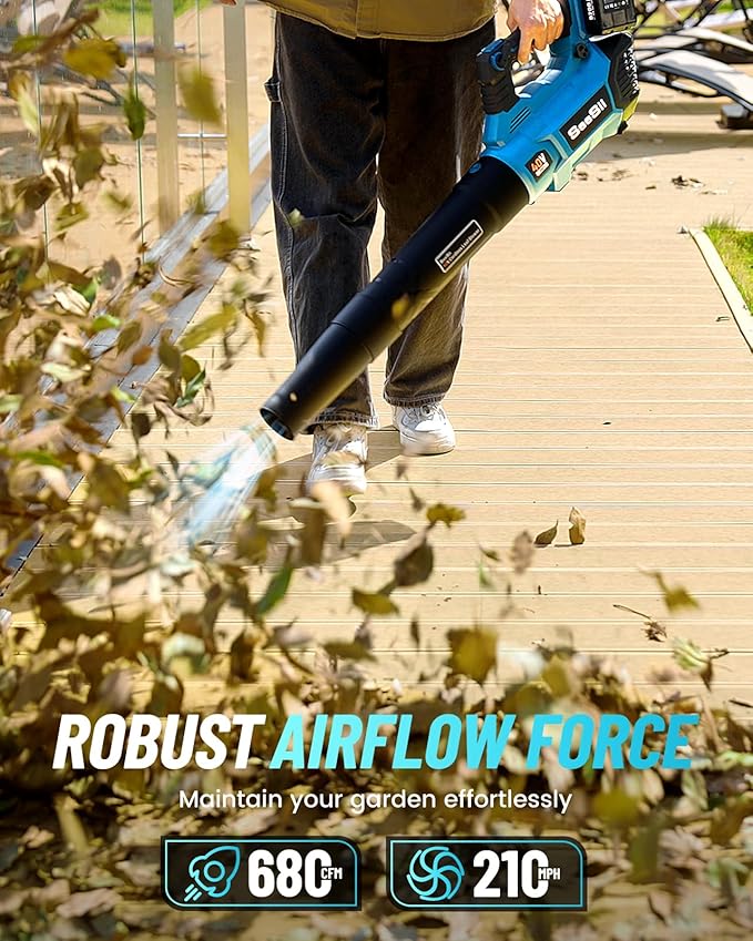 SEESII 40V Leaf Blower Cordless with 2 x 5200mAh Batteries and 2 Fast Chargers, 680CFM 210MPH Electric Leaf Blower with Variable Speed Control, Handheld Battery Blower for Lawn Care, Dust and Debris