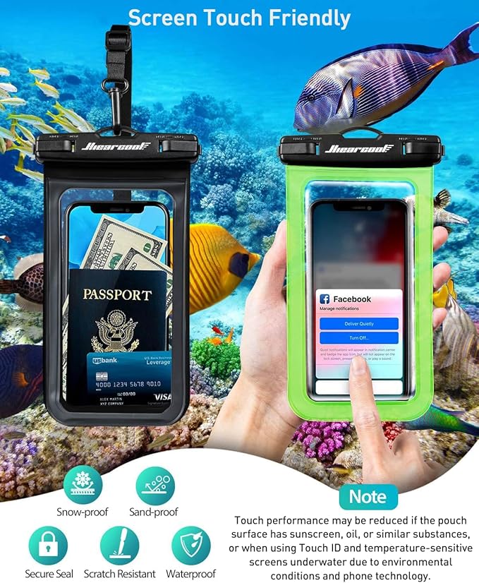 Hiearcool Waterproof Phone Pouch,Waterproof Phone Case for iPhone 16 15 14 13 Pro Max Plus up to 8.3",IPX8 Cellphone Dry Bag for Beach Cruise Travel Black&Olive Green-2Pack