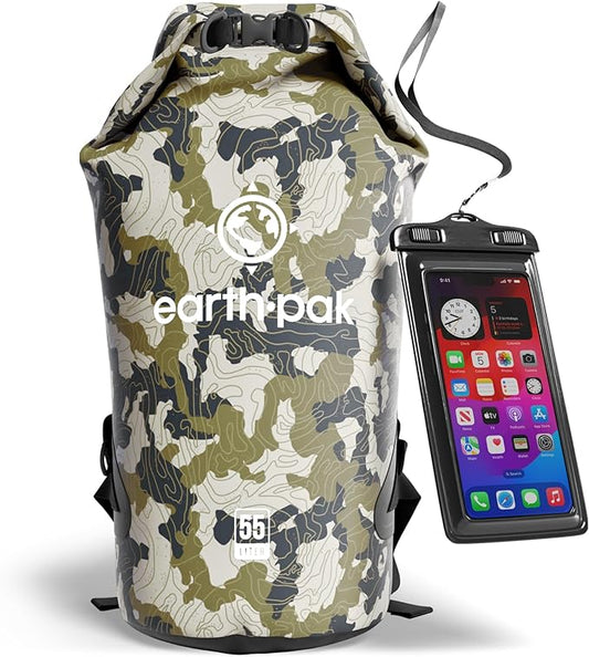 Earth Pak Waterproof Dry Bag - Roll Top Waterproof Backpack Sack Keeps Gear Dry for Kayak with Waterproof Phone Case