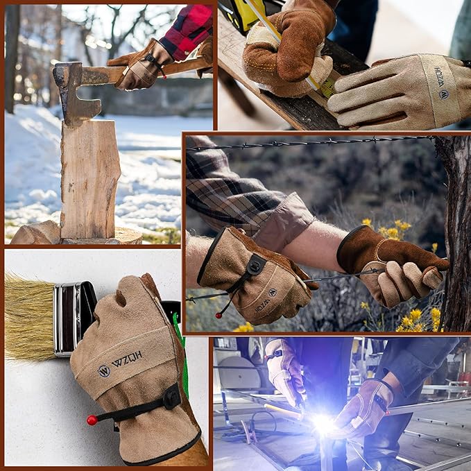 Leather Work Gloves for Men or Women. X-Large Glove for Gardening, Tig/Mig Welding, Construction, Chainsaw, Farm, Ranch, etc. Cowhide, Cotton Lined, Utility, Firm Grip, Durable. Coffee-grey XL