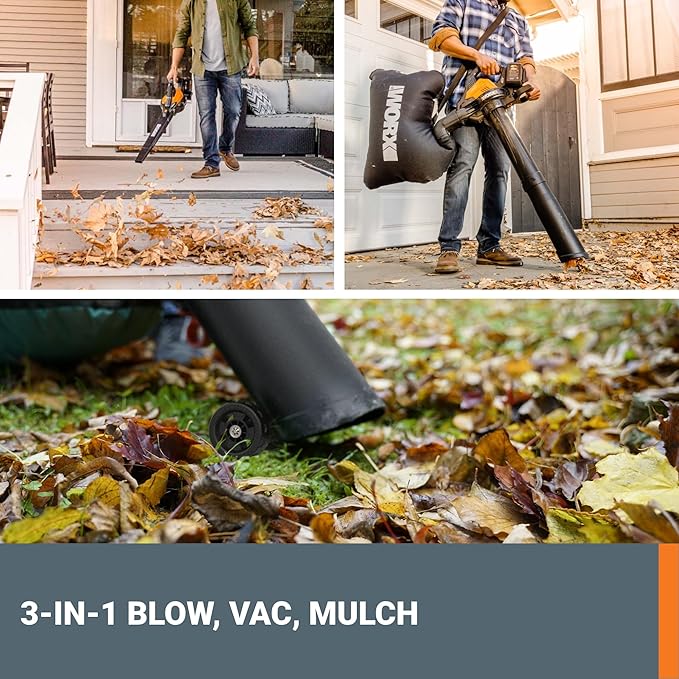 WORX WG583 40V Cordless Leaf Blower, 3 in 1 Blowers for Lawn Care with Vacuum & Mulcher, Electric Blower with Brushless Motor & 2 Speed Control, 2 Batteries & Charger Included