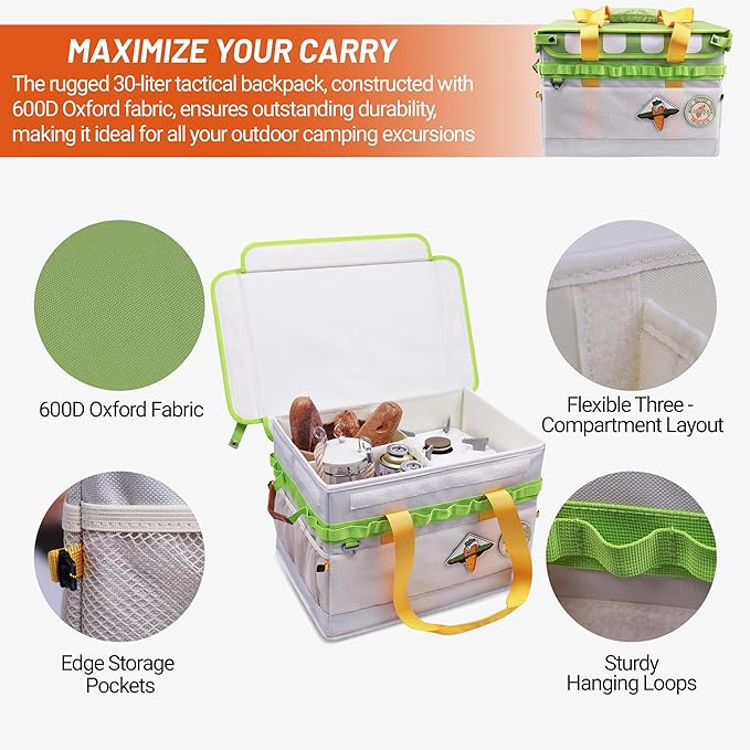Himalaya 30L Camping Storage Bag with Lid, Carrot Orange Camping Organizer Containers, Picnic Basket Chuck Box Tactical Bag for Hiking Cookware Travel Car