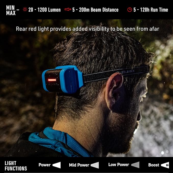 Ledlenser NEO9R LED headlamp Trail Running, Running lamp, Bright, 1200 lumens, Rechargeable, red Rear Light, Chest Strap, Reflective Headband (Black)