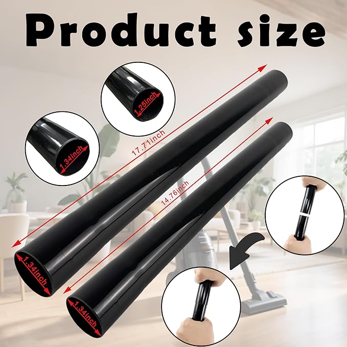 4Pack Vacuum Extension Tubes, 1.25 Inch Diameter, 14.76 "and 17.71" Length - Black | Compatible with 1-1/4 Inch Hose Wet/Dry Vacuum Cleaners | Versatile Tool (Black, 2 P14.76" +2 P 17.71 ")