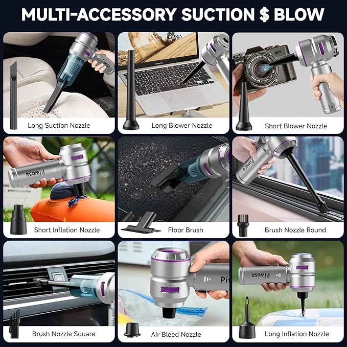 Handheld Vacuum Cordless, Car Vacuum Cleaner with Brushless Motor, Strong Suction Vacuum & Compressed Air Dusters with LED Light, Type C Port, Wireless Mini Portable Hand Vacuum Blower for Home, Pet