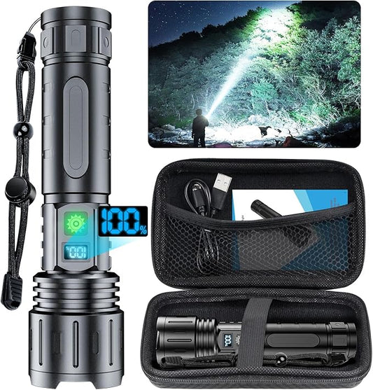Hoxida Flashlights High Lumens Rechargeable - 2000 Lumens Long Beam Super Bright LED Flash Light with Power Display & IPX5 Waterproof for Camping, 20H Runtime,5 Modes,Zoomable Handheld Flashlight