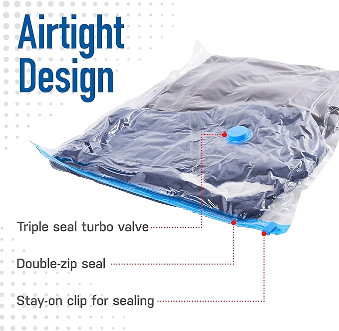 3 Pack Large Vacuum Storage Bags for Comforters, Blankets & Clothes – Vacuum Sealed Compression Bags with Hand Pump – Space Saver Storage Bags for Bedding, Moving, Travel & Organization