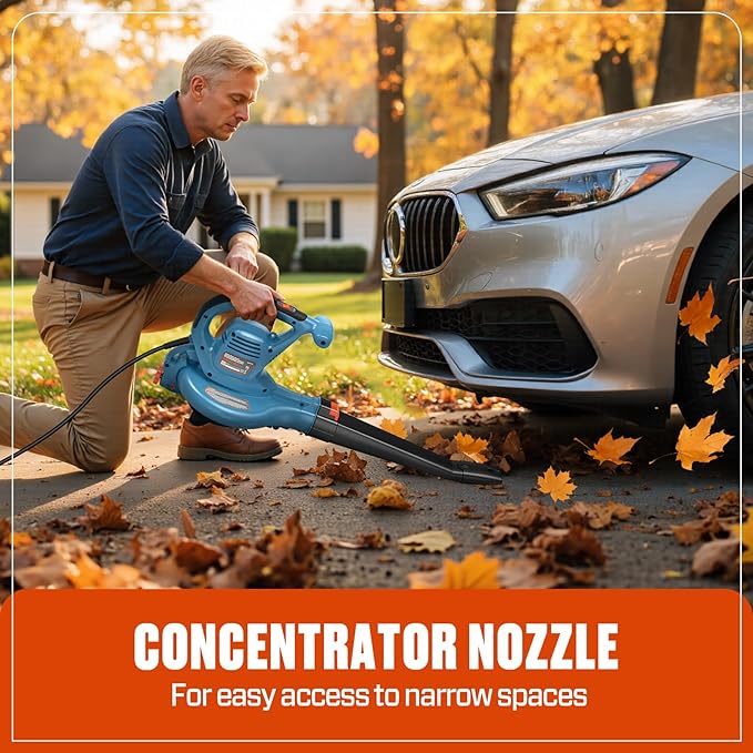 SENIX 12 AMP Leaf Blower, 3-in-1 Handheld Electric Leaf Blower, Vacuum, and Mulcher, 420 CFM, 179 MPH Airflow,Corded Blowers with Reusable Collection Bag (BLVE12-M)