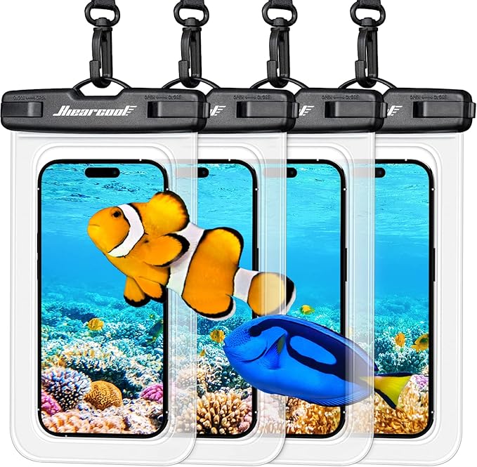 Hiearcool Waterproof Phone Pouch, Waterproof Phone Case, IPX8 Cellphone Dry Bag Compatible for iPhone 16 15 14 13 Pro Max Plus Cellphone Up to 8.3", Beach Essentials for Travel-Clear-4Pack