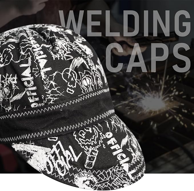 YESWELDER Welding Cap, Graffiti Style 7-5/8", Heat-Resistant Reversible Protective Welders Cap