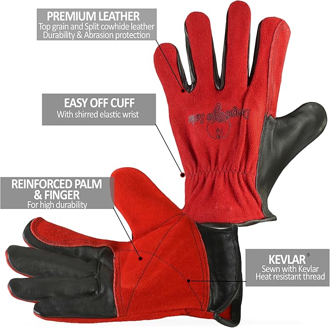Strongarm Leather TIG Welding Gloves with Reinforced with Elastic Wrist for Construction BBQ Gardening Mechanix Driver